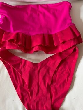 Ruffled Two-Piece Swim Bikini in Bright Pink
